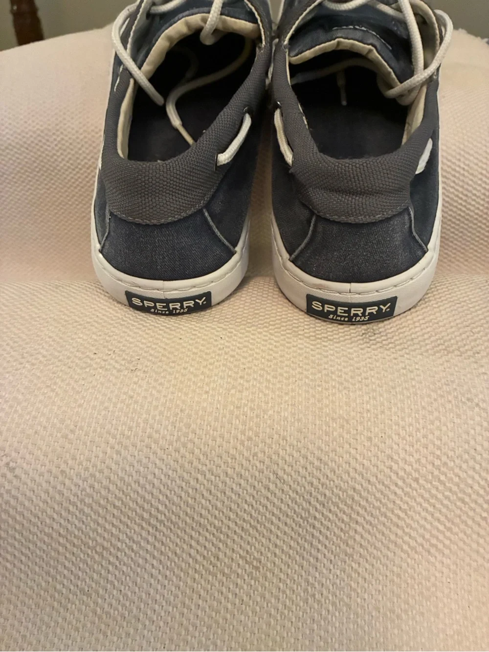 Sperry Navy and Gray Canvas Leather-Trim Boat Shoes